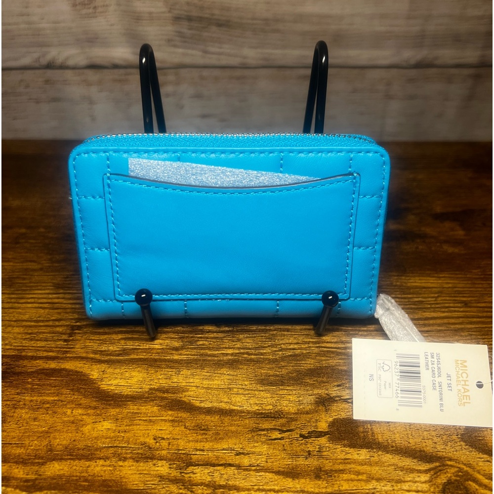 Michael Kors Jet Set Quilted Compact Wallet - Santorini Blue NWT - Picture 2 of 4